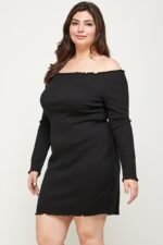 Plus Size, Solid Smocked Off Shoulder Dress - Image 3