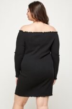 Plus Size, Solid Smocked Off Shoulder Dress - Image 4