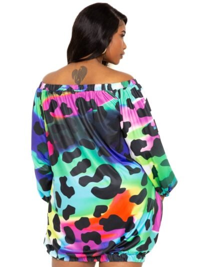 Electric leopard off shoulder bubble mini dress