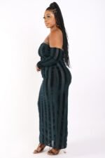 Striped Velvet Off Shoulder Dress - Image 2