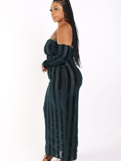 Striped Velvet Off Shoulder Dress Striped Velvet Off Shoulder Dress