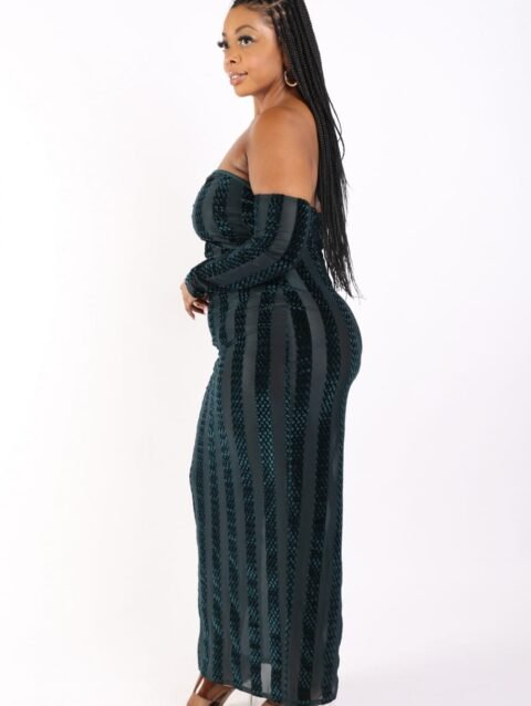 Striped Velvet Off Shoulder Dress