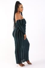 Striped Velvet Off Shoulder Dress - Image 3