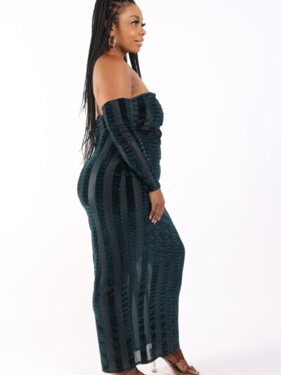 Striped Velvet Off Shoulder Dress Striped Velvet Off Shoulder Dress