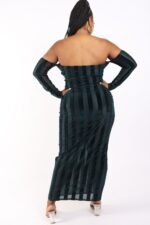 Striped Velvet Off Shoulder Dress - Image 4