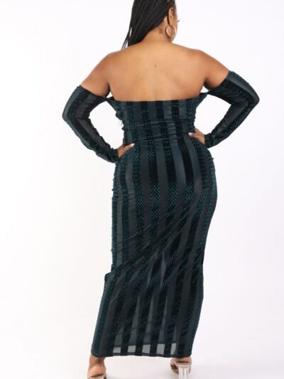 Striped Velvet Off Shoulder Dress Striped Velvet Off Shoulder Dress