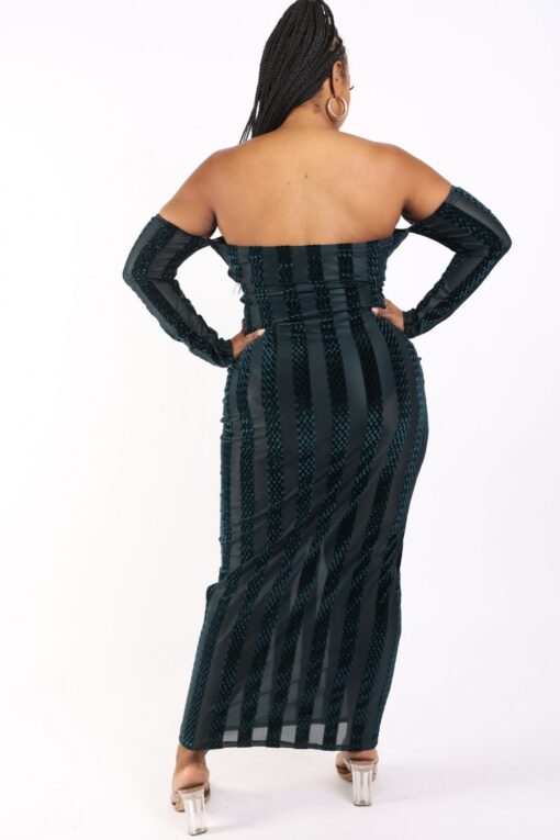Striped Velvet Off Shoulder Dress - Image 4