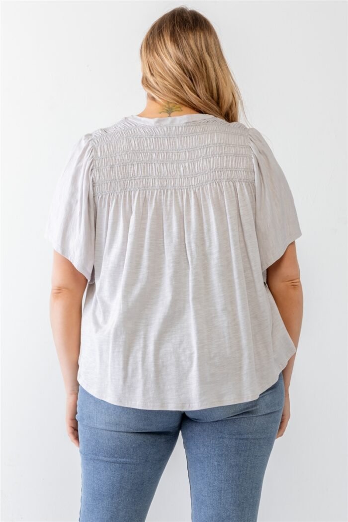 Plus grey cotton blend smoked short sleeve top