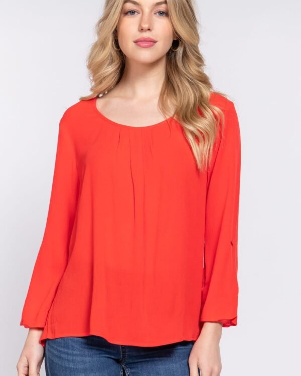 3/4 Roll Up Slv Pleated Blouse