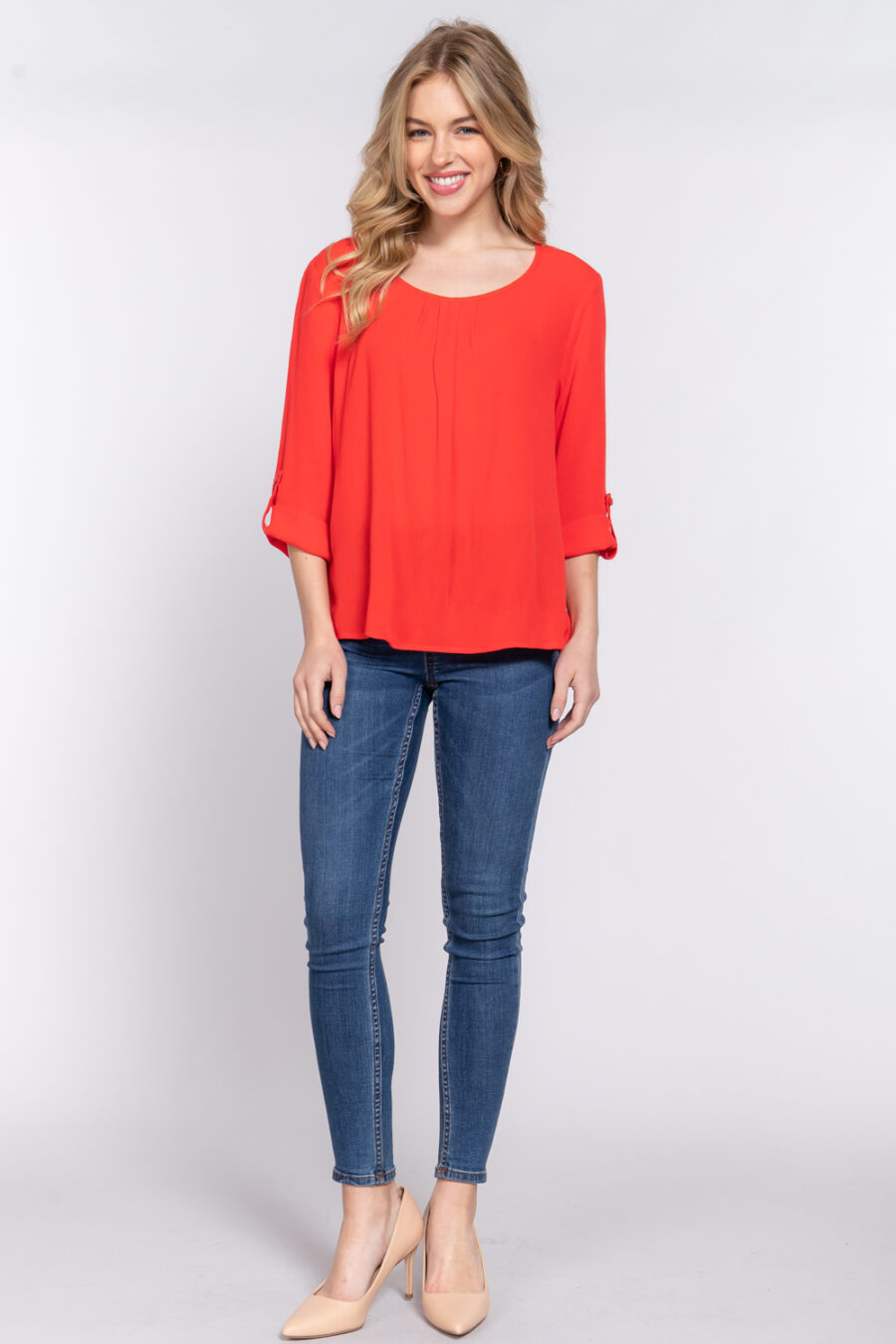 3/4 roll up slv pleated blouse