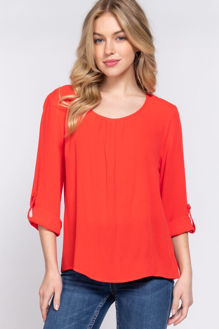 3/4 roll up slv pleated blouse