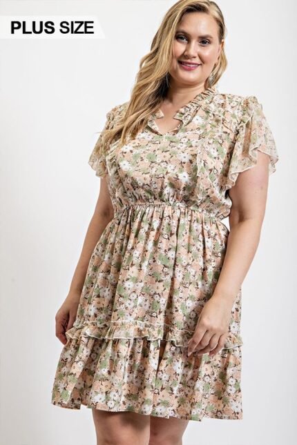Floral Printed Ruffle Detail Dress, elegant occasions, ruffle dress, mini dress, mini dress near me