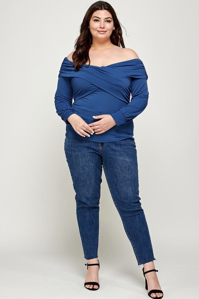 Plus size solid wrap dressy top