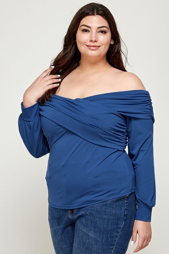 Plus size solid wrap dressy top