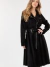 Waist Belt Tacked Faux Suede Coat Solid Coat