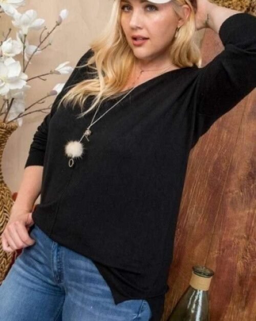 plus size v neck 3/4 sleeve side slit hi-lo sweater