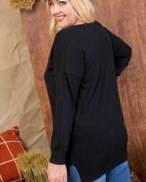 plus size v neck 3/4 sleeve side slit hi-lo sweater
