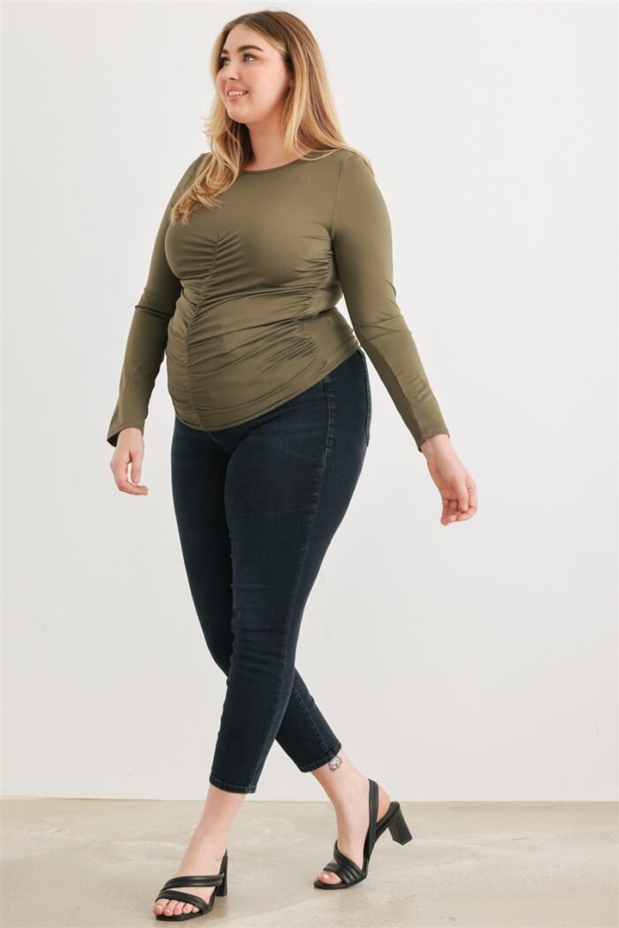Plus olive ruched long sleeve top