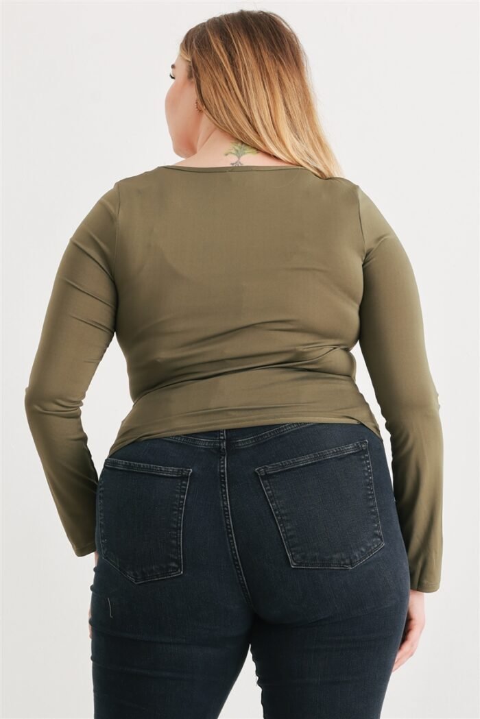 Plus olive ruched long sleeve top