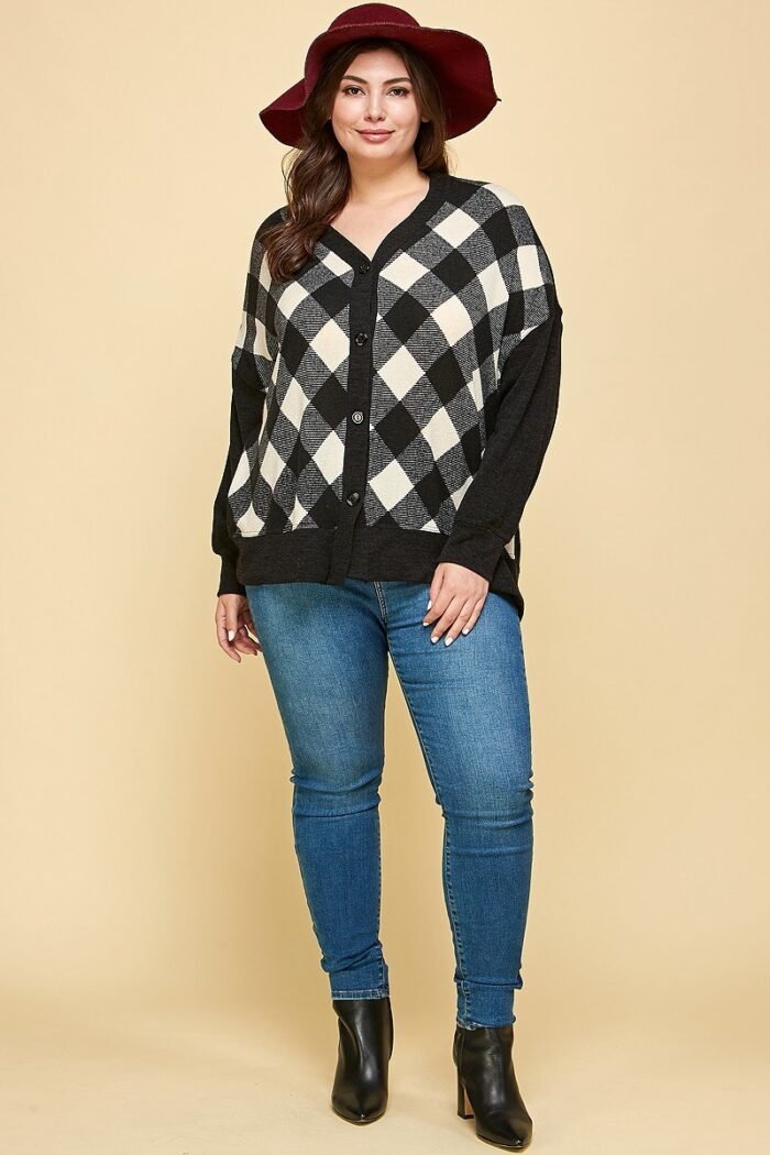 Plus size buffalo plaid cardigan