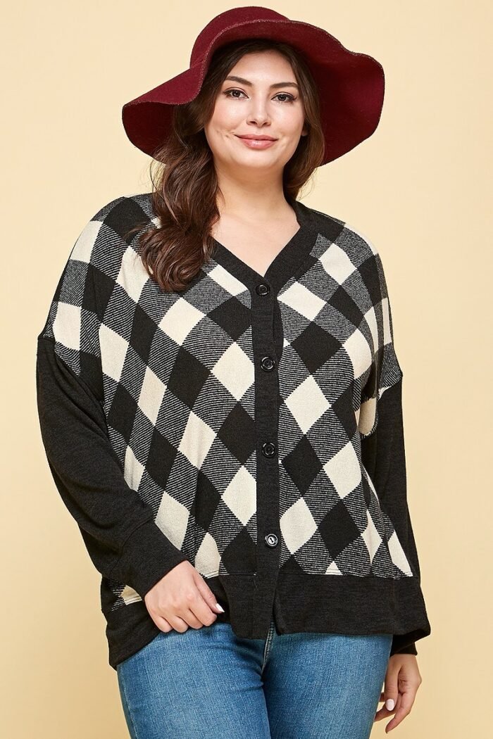 Plus size buffalo plaid cardigan