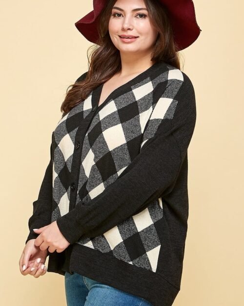 plus size buffalo plaid cardigan