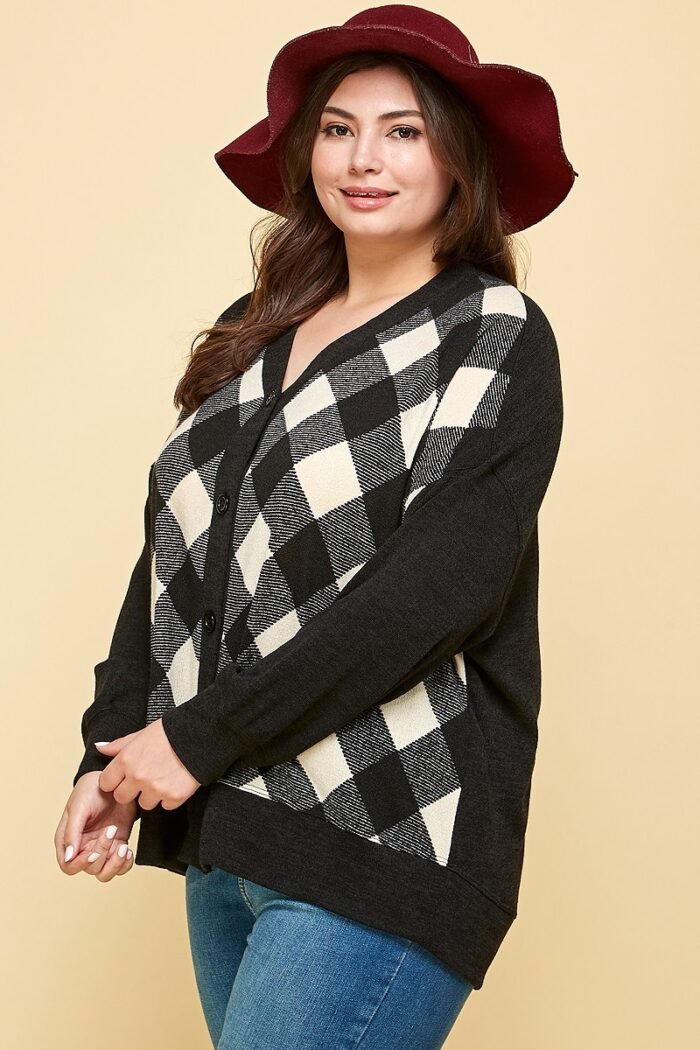 Plus size buffalo plaid cardigan