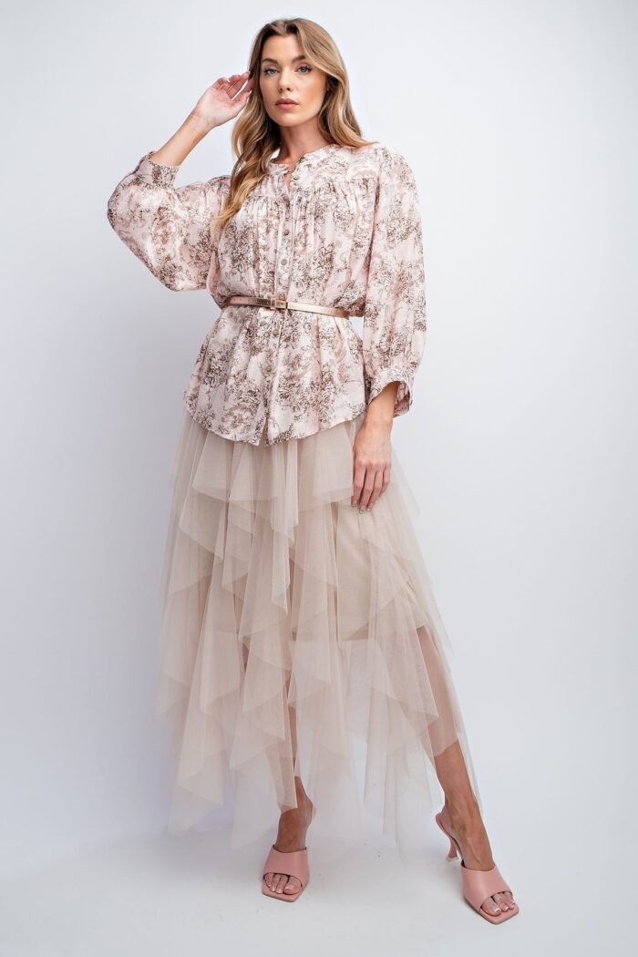 3/4 sleeves crepe button down printed top