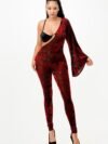 Velvet Flocking Jumpsuit/bell Sleeve