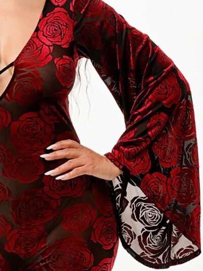 Velvet Flocking Jumpsuit/bell Sleeve Velvet Flocking Jumpsuit/bell Sleeve