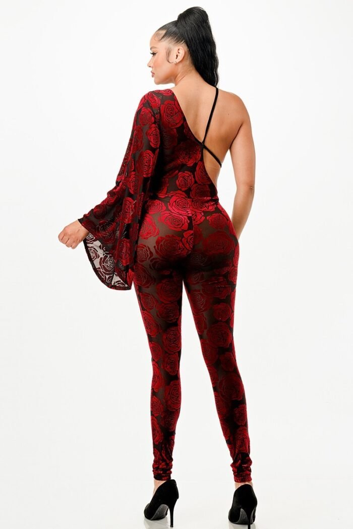 Velvet flocking jumpsuit/bell sleeve