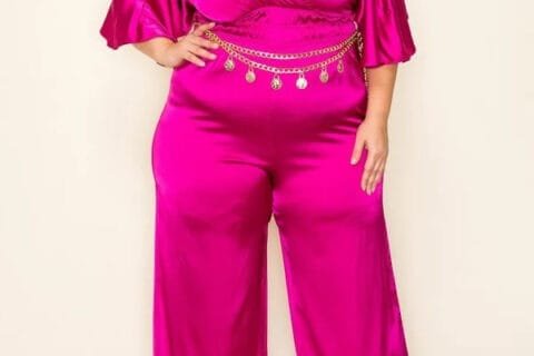 Satin Wrap Front Short Sleeve Smocked Waist Jumpsuit