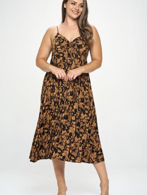Plus Botanical Print Front Tie Maxi Dress