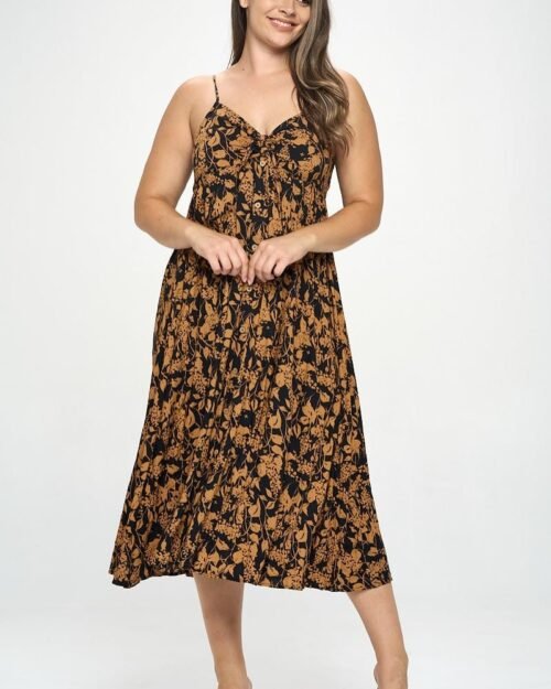 plus botanical print front tie maxi dress