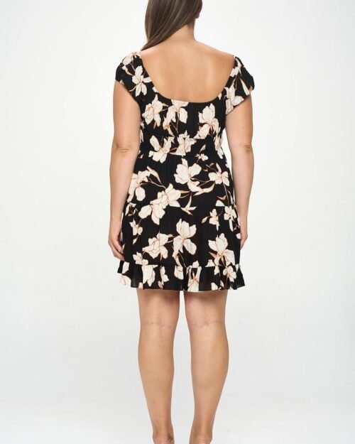 plus big floral front tie ruffle mini dress