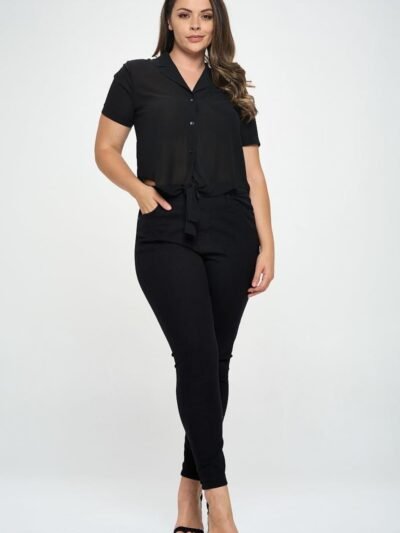 Plus Black Chiffon Tie Front Top