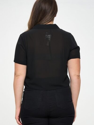 Plus Black Chiffon Tie Front Top