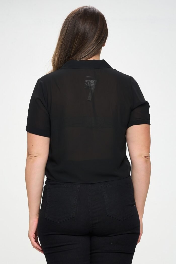Plus solid chiffon button down tie front short sleeve top