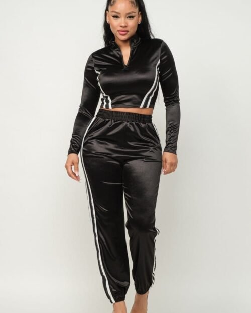 Front Zip Up Stripes Detail Jacket And Pants Set