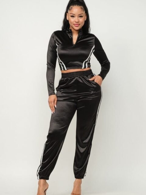 Front Zip Up Stripes Detail Jacket And Pants Set