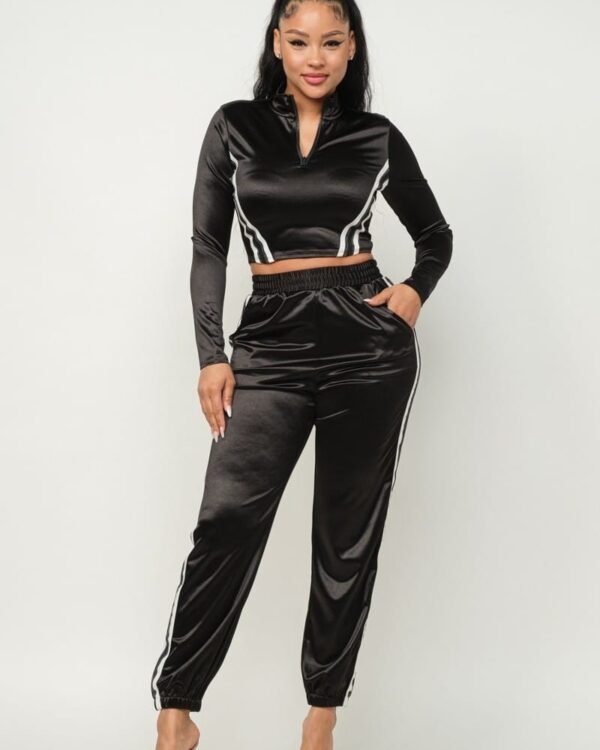Front Zip Up Stripes Detail Jacket And Pants Set