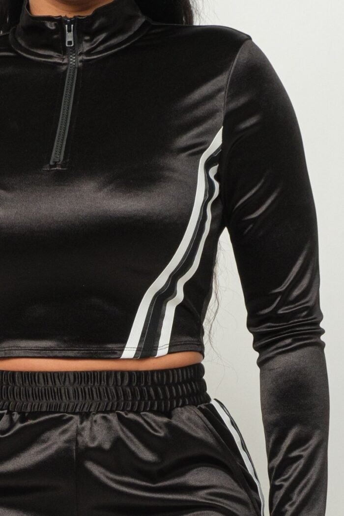 Front zip up stripes detail jacket and pants set