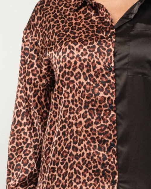 half animal print and half solid top and pants set
