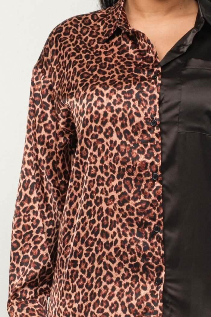 Half animal print and half solid top and pants set