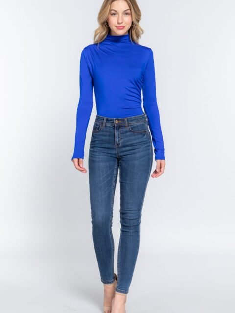 Long Sleeve High Neck Shirring Detail Ity Knit Bodysuit