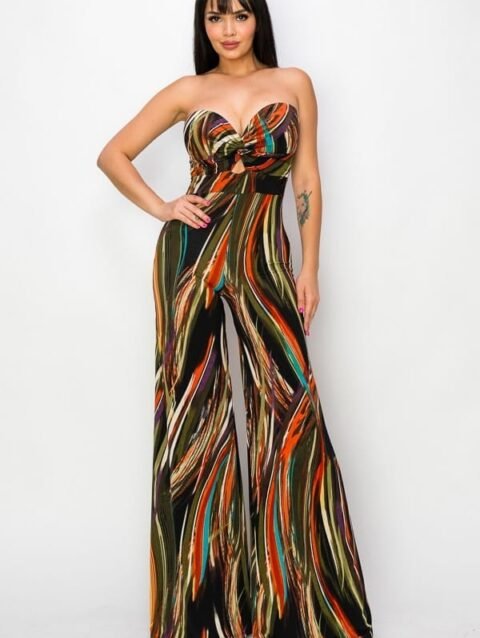 Allover Print Twist Front Wide Leg Jumpsuit