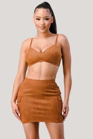 3-Piece Blazer Set – Cropped Jacket, Bralette & Mini Skirt Diagonal Bralette With Cropped Blazer Jacket & Mini Skirt 3pcs Sets