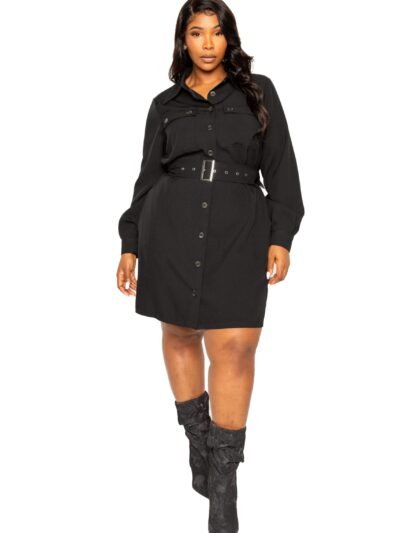 Satin Effect Belted Jacket Dress