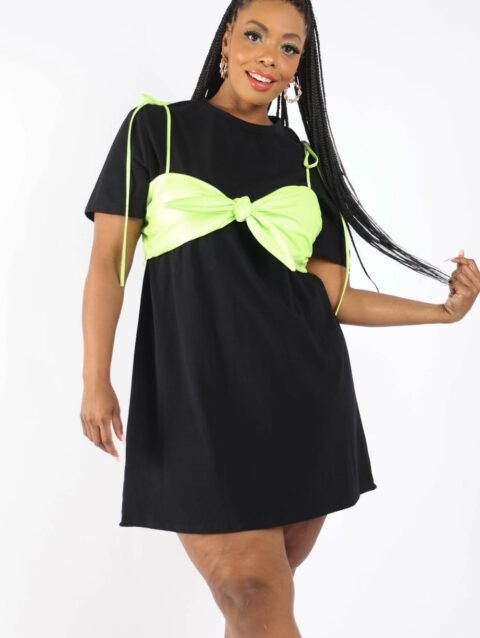 Matte Pu Bra Overlay T Shirt Dress