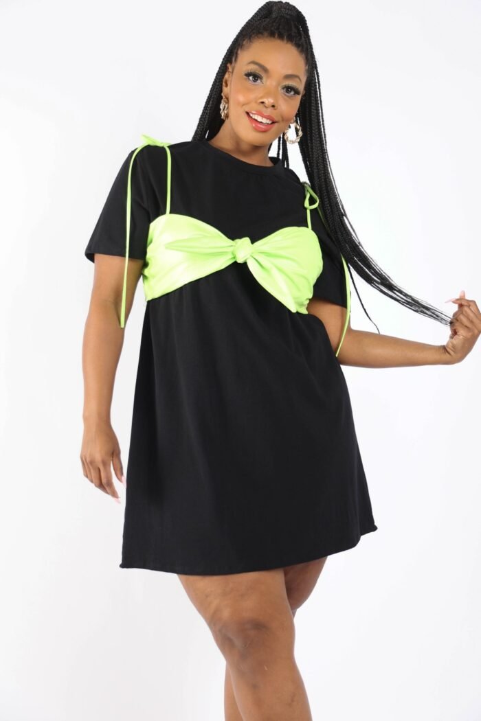 Matte pu bra overlay t shirt dress